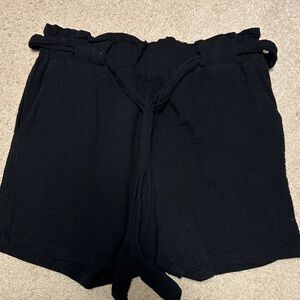 Vanilla Bay Black High-Waist Paperbag Tie Shorts